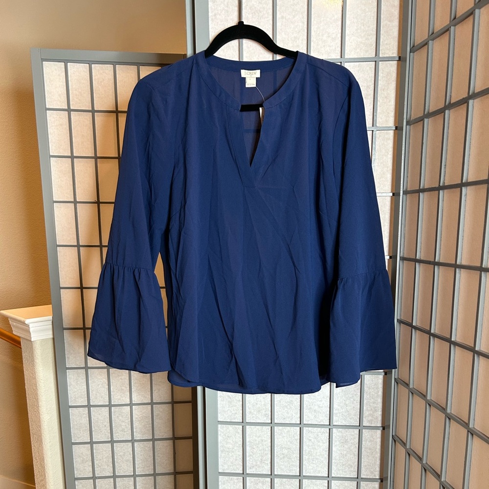 NWT J. Crew Navy Blouse with Bell Sleeves